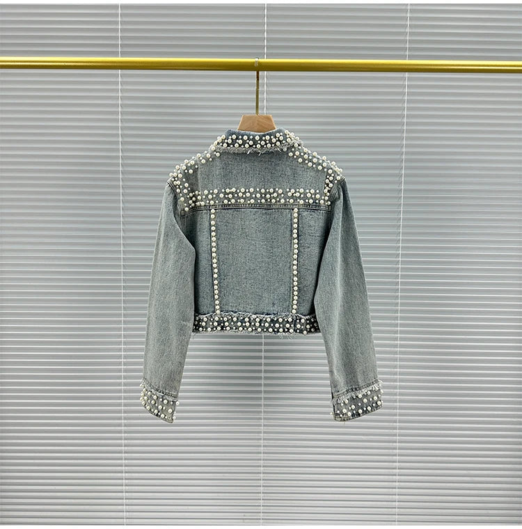 Crystal Cropped Denim Jacket